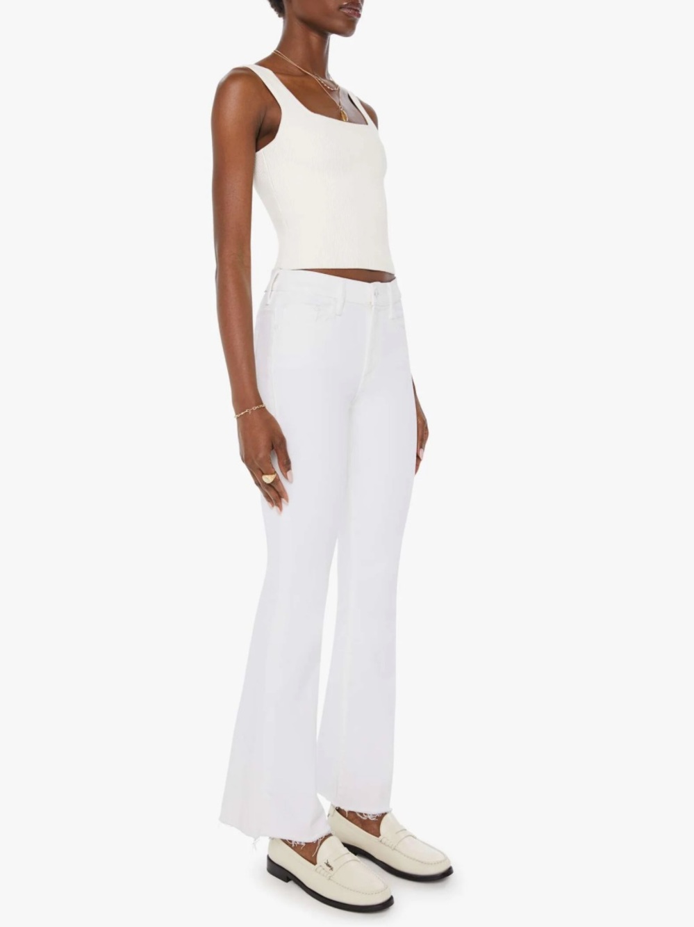 MOTHER Weekender Fray White Flared Jeans